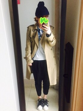 「ストライプパンツ」｜「アイテム（トレンチコート）」を使った、nonさん（レディース・153cm）の春コーディネート