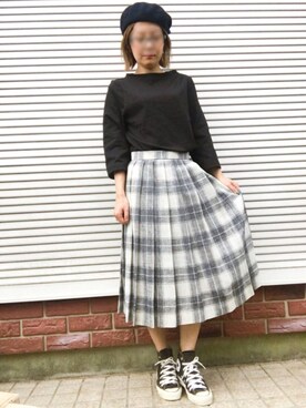 「ウエストイン」｜「アイテム（ハンチング/ベレー帽）」を使った、Yumiinさん（レディース・152cm）の秋コーディネート