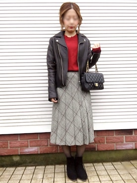「シャネル」｜「アイテム（ライダースジャケット）」を使った、Yumiinさん（レディース・152cm）の秋コーディネート