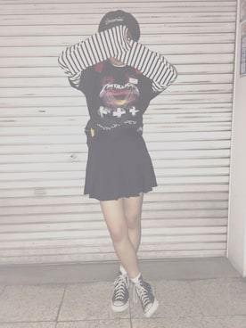「オルチャンファッション」｜「アイテム（ハンチング/ベレー帽）」を使った、みきてぃ。さん（レディース・166cm）の夏コーディネート