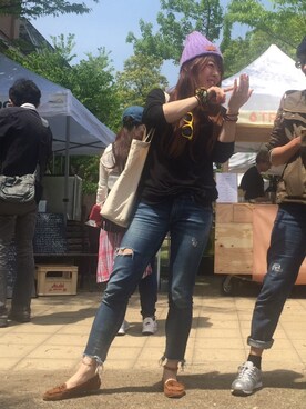 「ＧＷ」｜「アイテム（モカシン/デッキシューズ）」を使った、り☆ささん（レディース・156cm）の春コーディネート