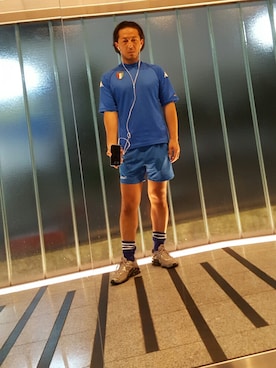 「Kappa（カッパ）のアイテム（Tシャツ/カットソー、ブルー系）」を使った、Akinori Takashioさん（メンズ・174cm）の夏コーディネート