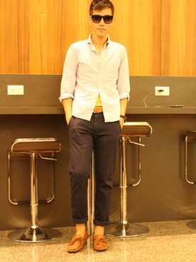 「WHILE（ワイル）のアイテム（その他シューズ）」を使った、Kaiさん（メンズ・173cm）の春コーディネート