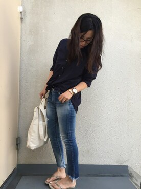 「Ungrid（アングリッド）のフレイドヘムストスリ（デニムパンツ）」を使った、＊:)ayaさん（レディース・160cm）の夏コーディネート