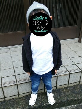 「abcd（ナシ）のアイテム（パーカー）」を使った、Sooooさん（キッズ・100cm）の春コーディネート