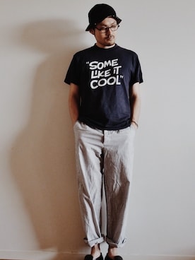 「青いTシャツ」｜「アイテム（帽子）」を使った、LION-DOさん（メンズ・178cm）の夏コーディネート