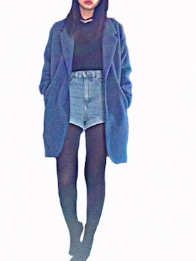 「blue」｜「アイテム（チェスターコート）」を使った、KANNAさん（レディース・163cm）の春コーディネート