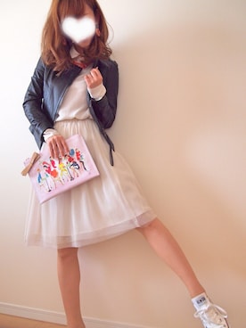 「入学式」｜「アイテム（ライダースジャケット）」を使った、natsuさん（レディース・160cm）の春コーディネート