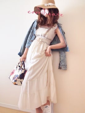 「STUNNING LURE（スタニングルアー）のアイテム（デニムジャケット）」を使った、natsuさん（レディース・160cm）の春コーディネート