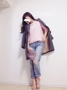 「ボーイフレンドデニム」｜「アイテム（ステンカラーコート）」を使った、natsuさん（レディース・160cm）の冬コーディネート
