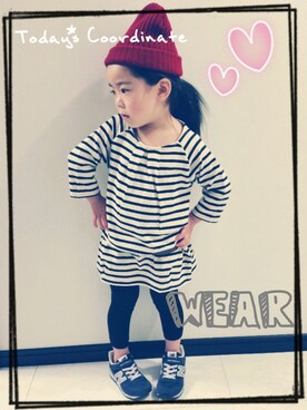 「ボーダーTシャツ」｜NONさん（キッズ・100cm）の春コーディネート