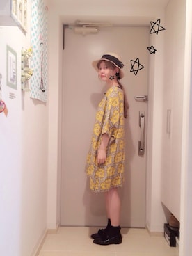 「kvell（ケベル）のアイテム（ハット、ベージュ系）」を使った、sayaさん（レディース・160cm）の夏コーディネート