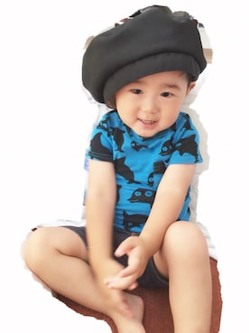 「ZARA KIDSのアイテム（ハンチング/ベレー帽）」を使った、eitaさん（キッズ・90cm）の夏コーディネート