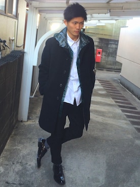 「TOMMY（トミー）のアイテム（チェスターコート）」を使った、shoさん（メンズ・177cm）の冬コーディネート