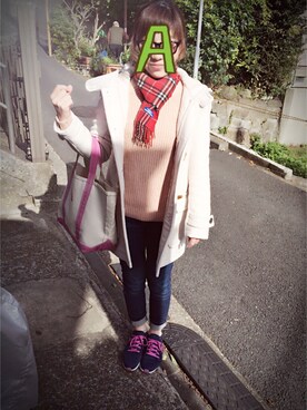 「バーバリー」｜「アイテム（ダッフルコート）」を使った、アサミ☆さん（レディース・158cm）の冬コーディネート