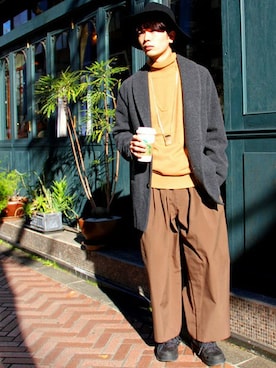 「unrelaxing（アンリラクシング）のアイテム（帽子）」を使った、MEMENTISM STAFF2さん（メンズ・170cm）の冬コーディネート