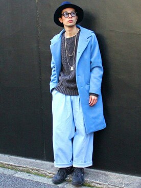 「unrelaxing（アンリラクシング）のアイテム（帽子）」を使った、MEMENTISM STAFF2さん（メンズ・170cm）の冬コーディネート