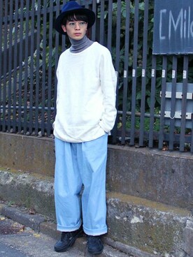 「unrelaxing（アンリラクシング）のアイテム（帽子）」を使った、MEMENTISM STAFF2さん（メンズ・170cm）の春コーディネート