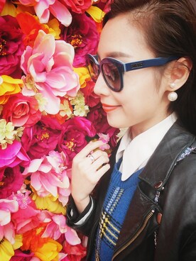 「flower」｜「アイテム（ライダースジャケット）」を使った、Bambi Leungさん（レディース・166cm）の夏コーディネート