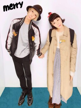 「カップル」｜「アイテム（トレンチコート）」を使った、moeさん（レディース・151cm）の冬コーディネート