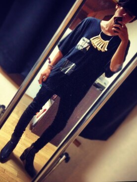 「DRESSEDUNDRESSED（ドレスドアンドレスド）のビッグT（Tシャツ/カットソー、ブラック系）」を使った、KTAさん（メンズ・172cm）の春コーディネート