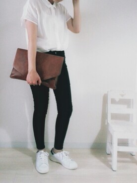 「adidas Originals（アディダスオリジナルス）のadidas originals アディダス stan smith スタンスミス black（スニーカー）」を使った、annさん（レディース・153cm）の夏コーディネート