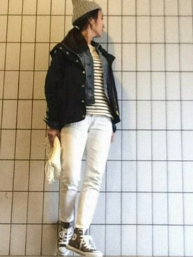 「マリン」｜「アイテム（マウンテンパーカー）」を使った、KEIKOさん（レディース・154cm）の冬コーディネート