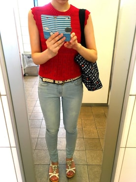 「アイテム（ベスト、レッド系）」を使った、n＊さん（レディース・171cm）の夏コーディネート