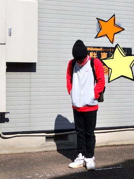 「アイテム（ジャージ、レッド系）」を使った、ほせをさん（メンズ・166cm）の秋コーディネート