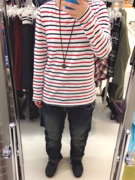 「and it_（アンドイット）のアイテム（デニムパンツ、ブルー系）」を使った、IKuMiさん（レディース・150cm）の春コーディネート