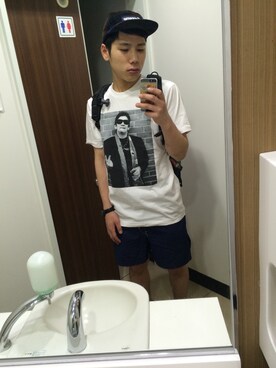 「Supreme （シュプリーム）のT-shirt（Tシャツ/カットソー、ホワイト系）」を使った、いぐちゆうさくさん（メンズ・168cm）の夏コーディネート