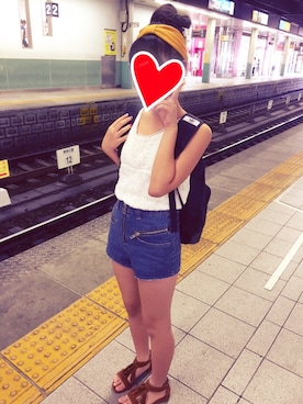 「アディダスオリジナルス」｜「アイテム（ヘアアクセサリー）」を使った、miu さん（レディース・158cm）の夏コーディネート