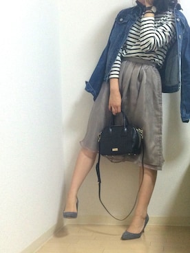「オーガンジー」｜「アイテム（デニムジャケット）」を使った、ayumiさん（レディース・154cm）の春コーディネート