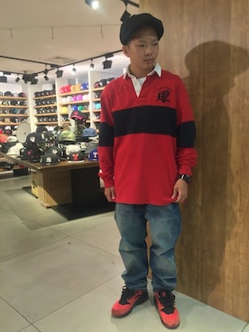 「ラガーシャツ」｜「アイテム（帽子）」を使った、NISHIYAMAさん（メンズ・160cm）の秋コーディネート