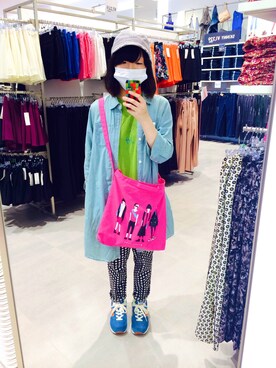 「LEPSIM（レプシィム）のシャツワンピ（One piece dress、ブルー系）」を使った、yamaさん（レディース・160cm）の夏コーディネート
