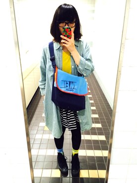 「LEPSIM（レプシィム）のシャツワンピ（One piece dress、ブルー系）」を使った、yamaさん（レディース・160cm）の夏コーディネート