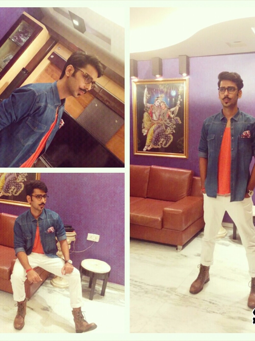「mensfashion、menstyle、doubledenim」｜「Van Huesenのアイテム（シャツ/ブラウス、ブルー系）」を使った、Saurav Rathiさん（メンズ・182cm）の冬コーディネートの1枚目の写真