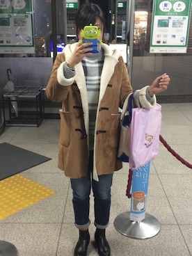 「NANO universe（ナノユニバース）のアイテム（ムートンコート）」を使った、快獣☆ブースカさん（レディース・153cm）の冬コーディネート