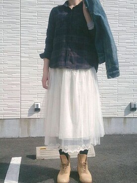 「D.M.G.（ドミンゴ）のアイテム（ジャケット/アウター）」を使った、kaedeさん（レディース・158cm）の春コーディネート