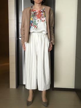 「花柄トップス」｜「アイテム（ライダースジャケット）」を使った、Kyokoさん（レディース・152cm）の夏コーディネート
