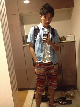 「AIGLE（エーグル）のアイテム（その他シューズ）」を使った、Ｙ.KOUDYさん（メンズ・174cm）の夏コーディネート
