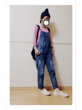 「アイテム（ニットキャップ/ビーニー、ブルー系）」を使った、ton.さん（レディース・159cm）の秋コーディネート