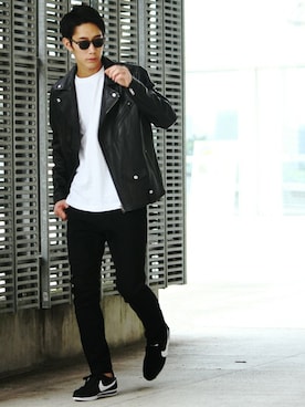 「JOURNAL STANDARD relume（ジャーナルスタンダード　レリューム）のアイテム（ライダースジャケット）」を使った、honmaさん（メンズ・176cm）の夏コーディネート
