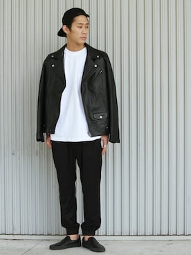 「JOURNAL STANDARD relume（ジャーナルスタンダード　レリューム）のアイテム（ライダースジャケット）」を使った、honmaさん（メンズ・176cm）の夏コーディネート