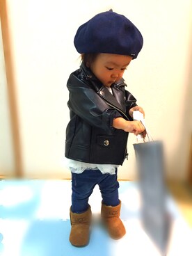 「UGG」｜「アイテム（ライダースジャケット）」を使った、ri_jun🐼さん（キッズ・70cm）の秋コーディネート