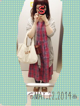 「Samansa Mos2（サマンサ モスモス）のチェックワンピ（ワンピース、レッド系）」を使った、そららん。さん（レディース・159cm）の春コーディネート