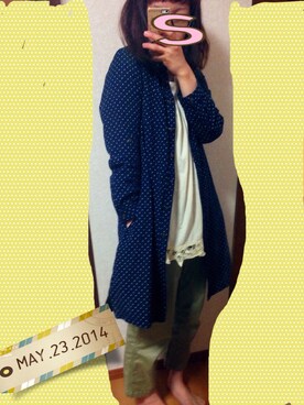 「しまむら（シマムラ）のドットワンピ
（ワンピース、ブルー系）」を使った、そららん。さん（レディース・159cm）の春コーディネート