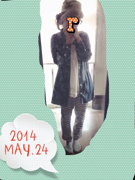 「しまむら（シマムラ）のしましまパンツ（その他パンツ、ブルー系）」を使った、そららん。さん（レディース・159cm）の春コーディネート