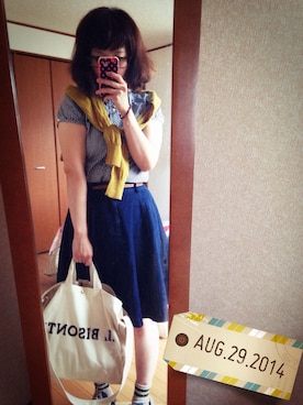 「GYMPHLEX（ジムフレックス）のアイテム（シャツ/ブラウス、ブラック系）」を使った、そららん。さん（レディース・159cm）の夏コーディネート