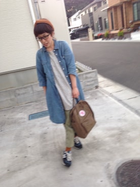 「earth music&ecology（アースミュージックアンドエコロジー）のアイテム（ワンピース、ブルー系）」を使った、そららん。さん（レディース・159cm）の秋コーディネート